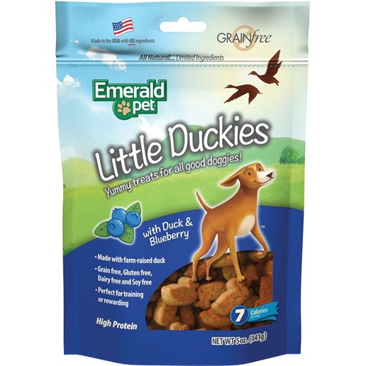 Emerald Pet Little Duckies Duck and Blueberry Dog Treats, 5-oz Bag 
