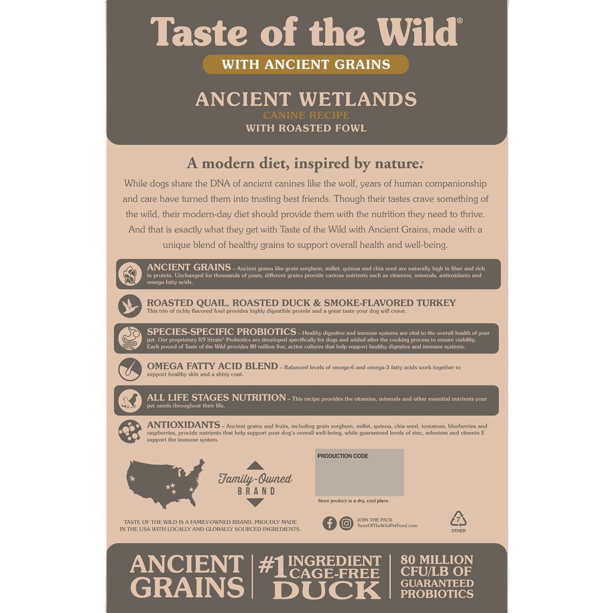 Taste of the Wild Ancient Wetlands Canine Recipe with Roasted Fowl Dog Food, 28-Lb