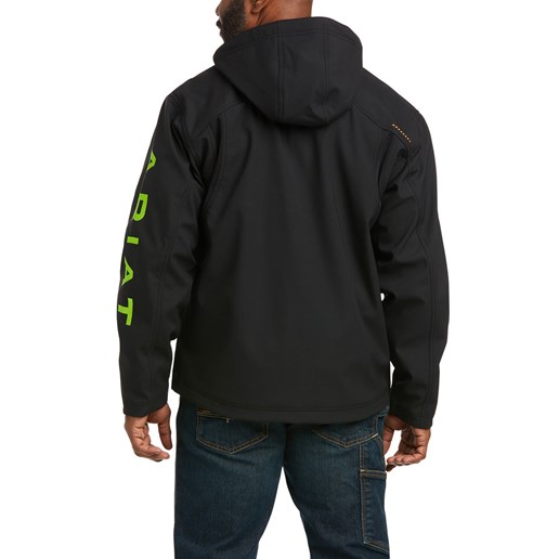 Men's Rebar Stretch Canvas Softshell Hooded Logo Jacket in Black