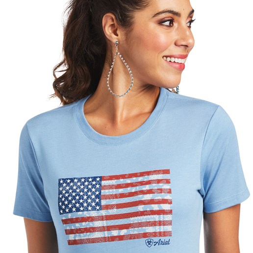 Ariat Women's Paisley Flag T-Shirt in Lt. Blue Heather