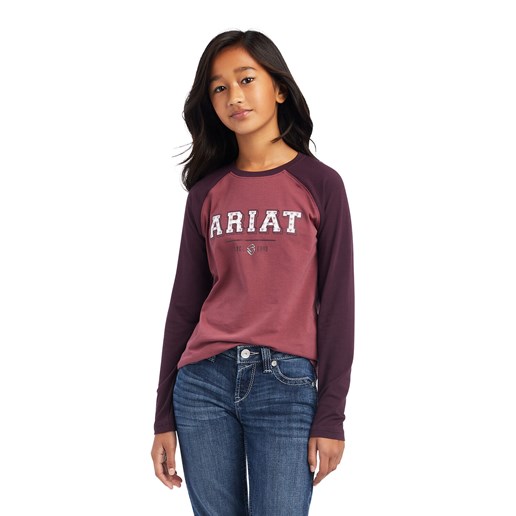 Ariat Unisex Youth Varsity T-Shirt in Mulberry/Nostalgia Rose