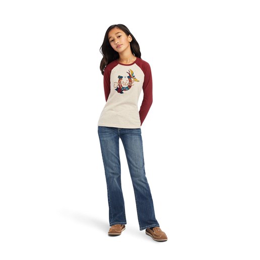 Ariat Girls REAL Ropey Rose Shirt in Oatmeal Heather/Rouge Red