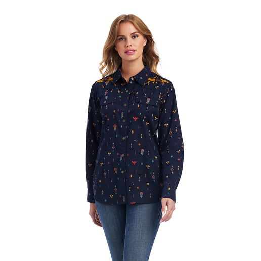 Ariat Women's REAL Dakota Snap Shirt in Navy Multi Print