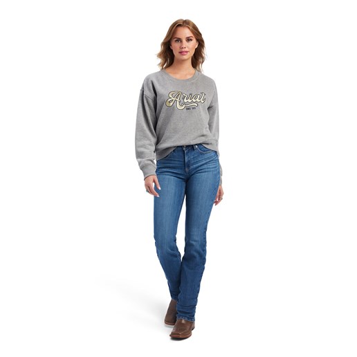 Ariat Women's REAL Metallic Varsity Logo Sweatshirt in Heather Grey