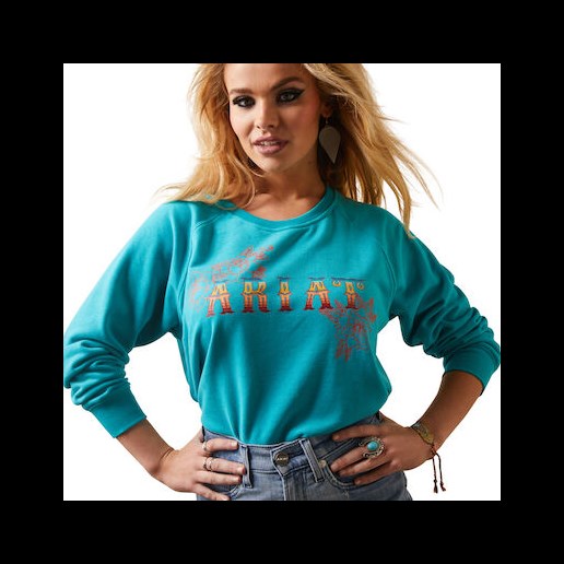 Women's R.E.A.L. Rose Sweatshirt in Turquoise