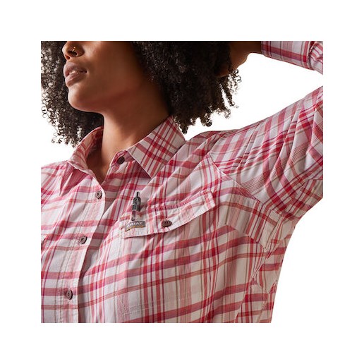 Women's Rebar Made Tough DuraStretch Work Shirt in Cream/Red