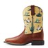 Kid's Round Up Wide Square Toe Western Boot in Brown