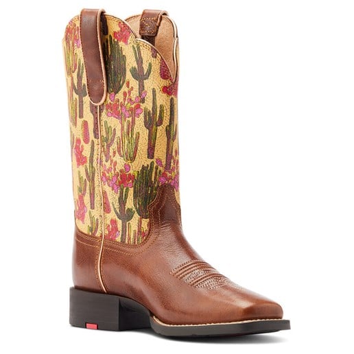Women's Round Up Wide Square Toe Western Boot in Lioness/Cacti