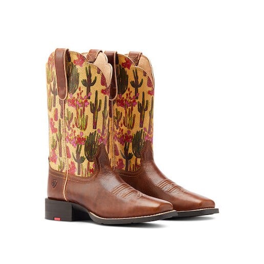 Women's Round Up Wide Square Toe Western Boot in Lioness/Cacti