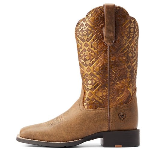 Women's Round Up Wide Square Toe Western Boot in Bare Brown/Copper Aztec