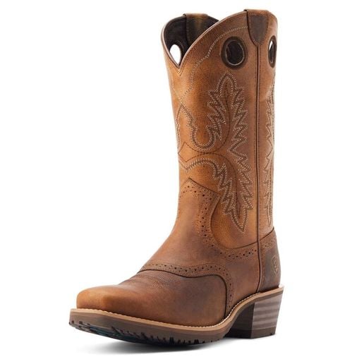 Men's Hybrid Roughstock Square Toe Western Boot in Brown Cowboy