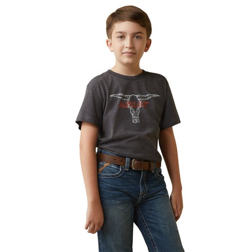 Boy's Ariat Barbed Wire Steer T-Shirt in Charcoal