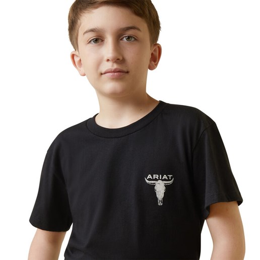 Boy's Ariat Steer Skull Flag T-Shirt in Black