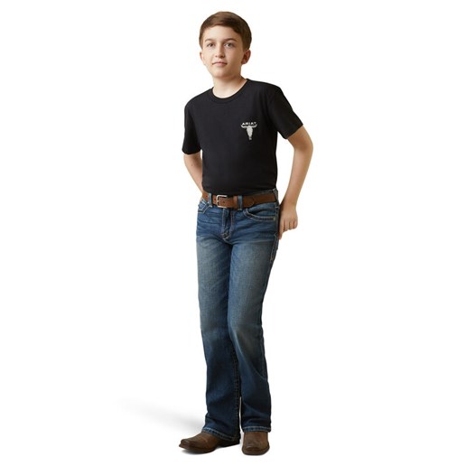 Boy's Ariat Steer Skull Flag T-Shirt in Black