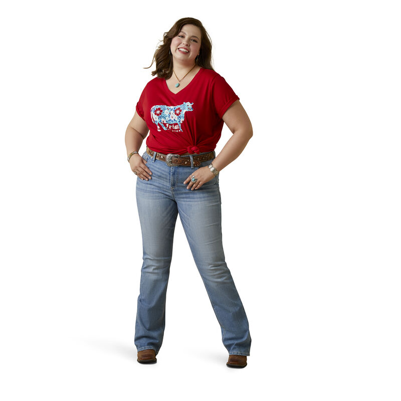 Women's Flower Cow T-Shirt in Red