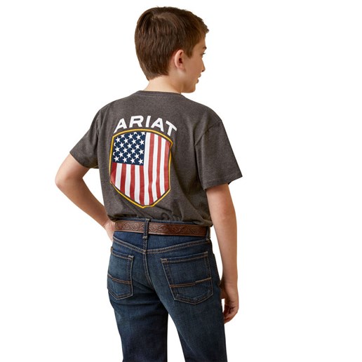 Boy's Ariat Patriot Badge Tee in Charcoal