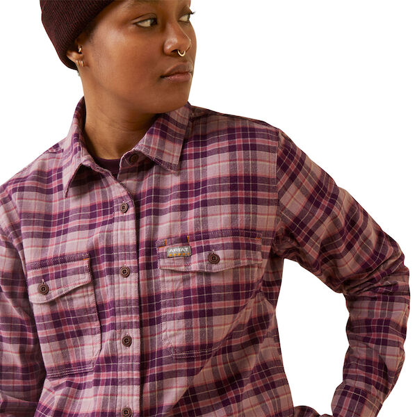Ariat Women's Rebar Flannel DuraStretch Work Shirt in Potent Purple Plaid