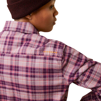 Ariat Women's Rebar Flannel DuraStretch Work Shirt in Potent Purple Plaid