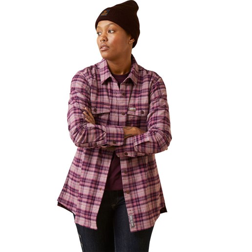 Ariat Women's Rebar Flannel DuraStretch Work Shirt in Potent Purple Plaid