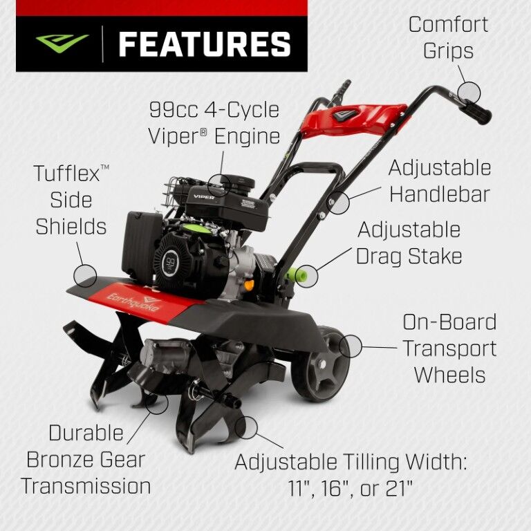 Earthquake Versa 99cc Gas Front Tine Tiller/Cultivator, 21 in.