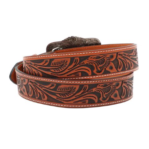 AndWest Men's 1 1/2-In Veg Tooled With Longhorn Buckle Belt in Brown