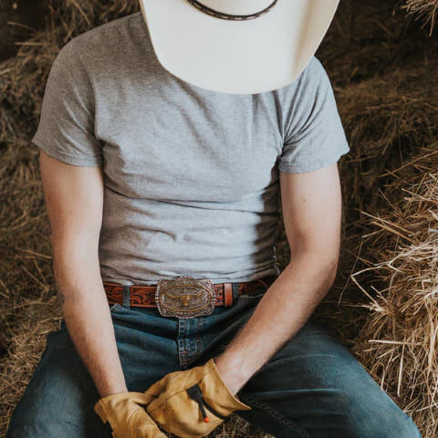 AndWest Men's 1 1/2-In Veg Tooled With Longhorn Buckle Belt in Brown