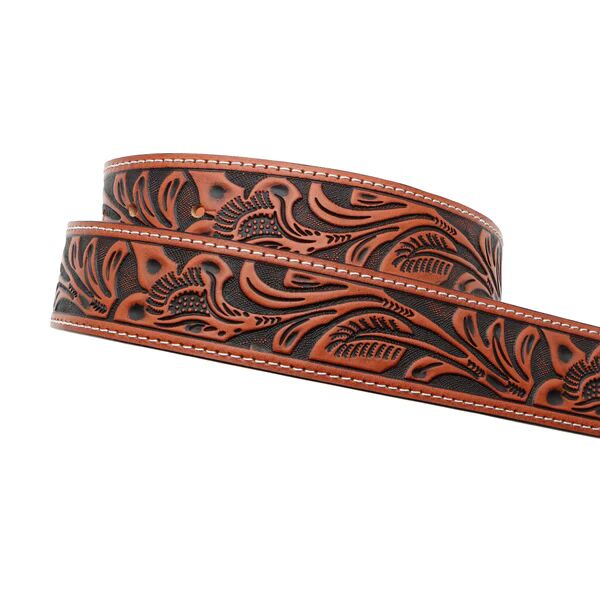 AndWest Men's 1 1/2-In Veg Tooled With Longhorn Buckle Belt in Brown