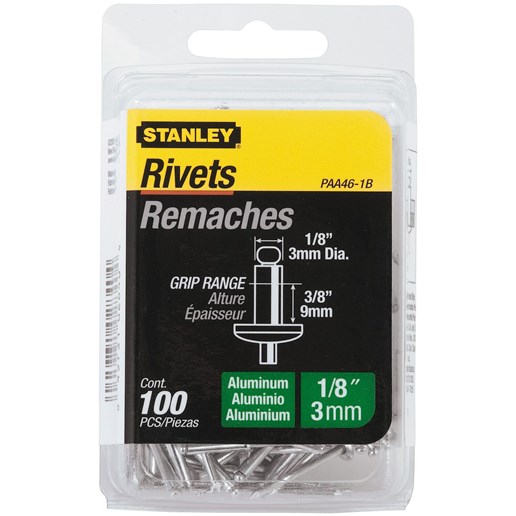 Stanley 1/8 Inch X 3/8 Inch Aluminum Rivets, Pack Of 100(Pack Of 100)