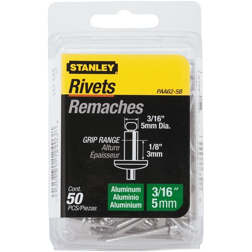 Stanley 3/16 Inch X 1/8 Inch Aluminum Rivets, Pack Of 50(Pack Of 50)