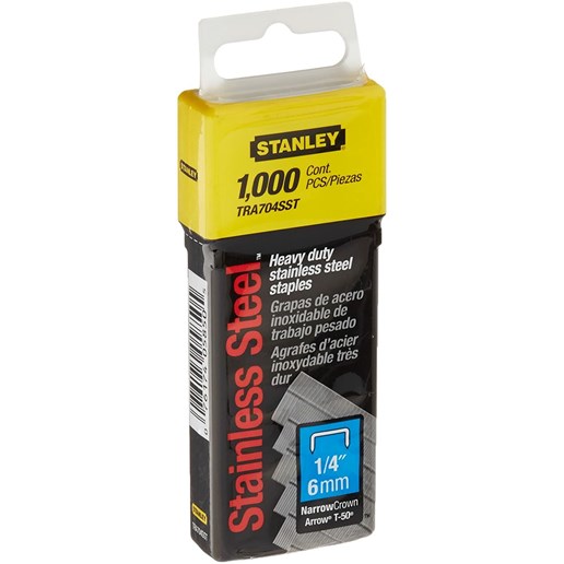 Stanley 1/4-Inch Heavy Duty Stainless Steel Narrow Crown Staples, 1,000-Count