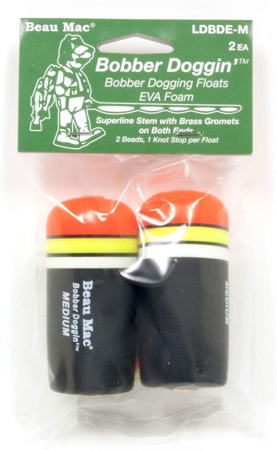 Beau Mac Bobber Doggin' Medium Hi-Vis Red Top EVA Float, 2-Pk