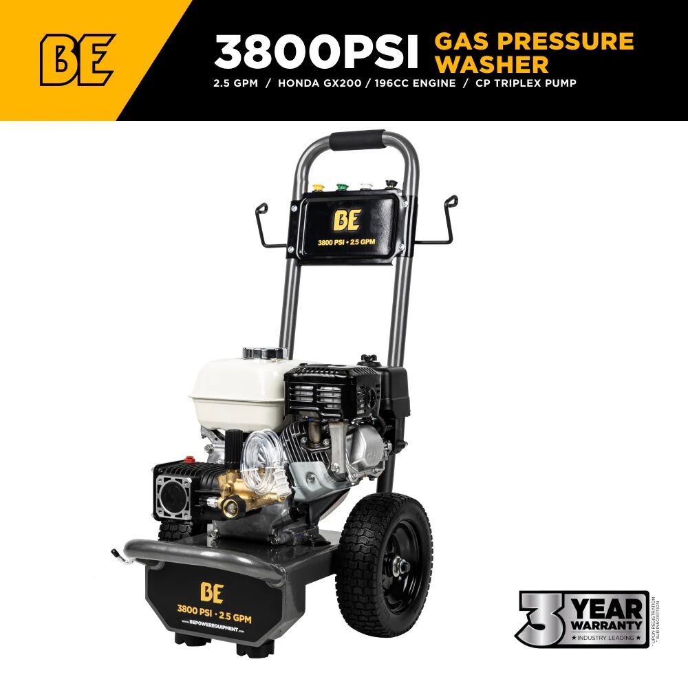 BE Power Equipment B3865HA Honda GX200 Gas Pressure Washer With AR Triplex Pump, 3800 PSI