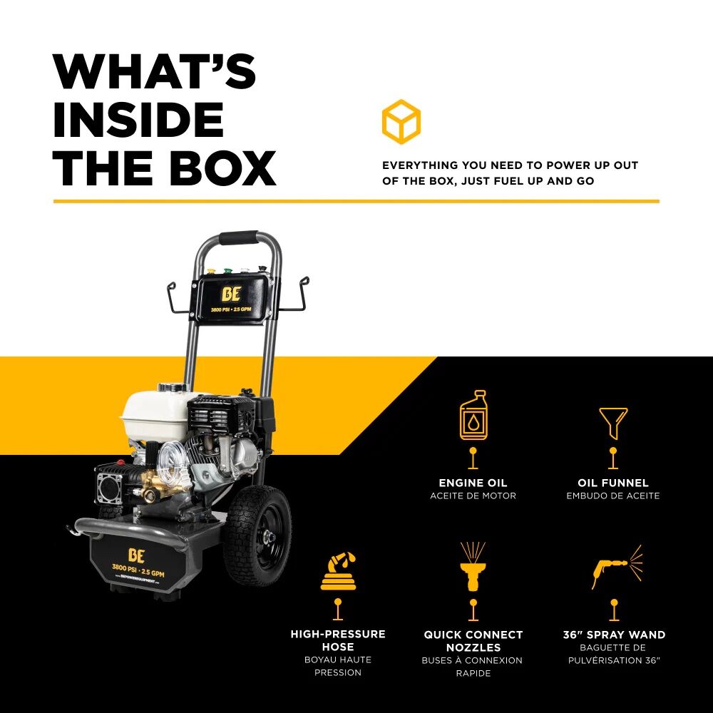 BE Power Equipment B3865HA Honda GX200 Gas Pressure Washer With AR Triplex Pump, 3800 PSI