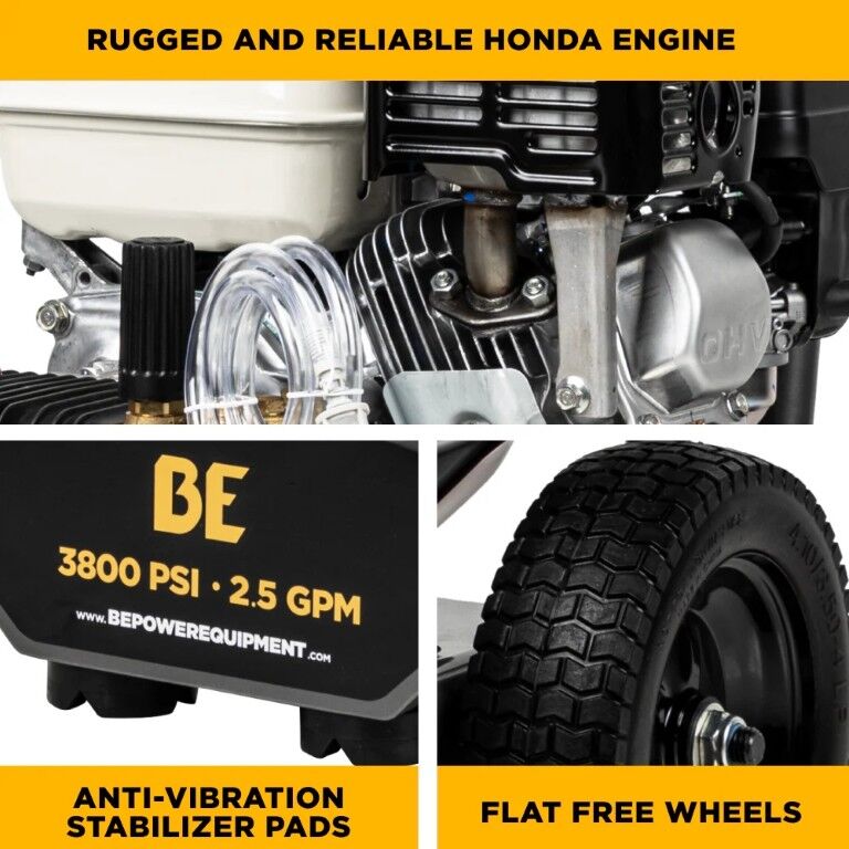 BE Power Equipment B3865HA Honda GX200 Gas Pressure Washer With AR Triplex Pump, 3800 PSI