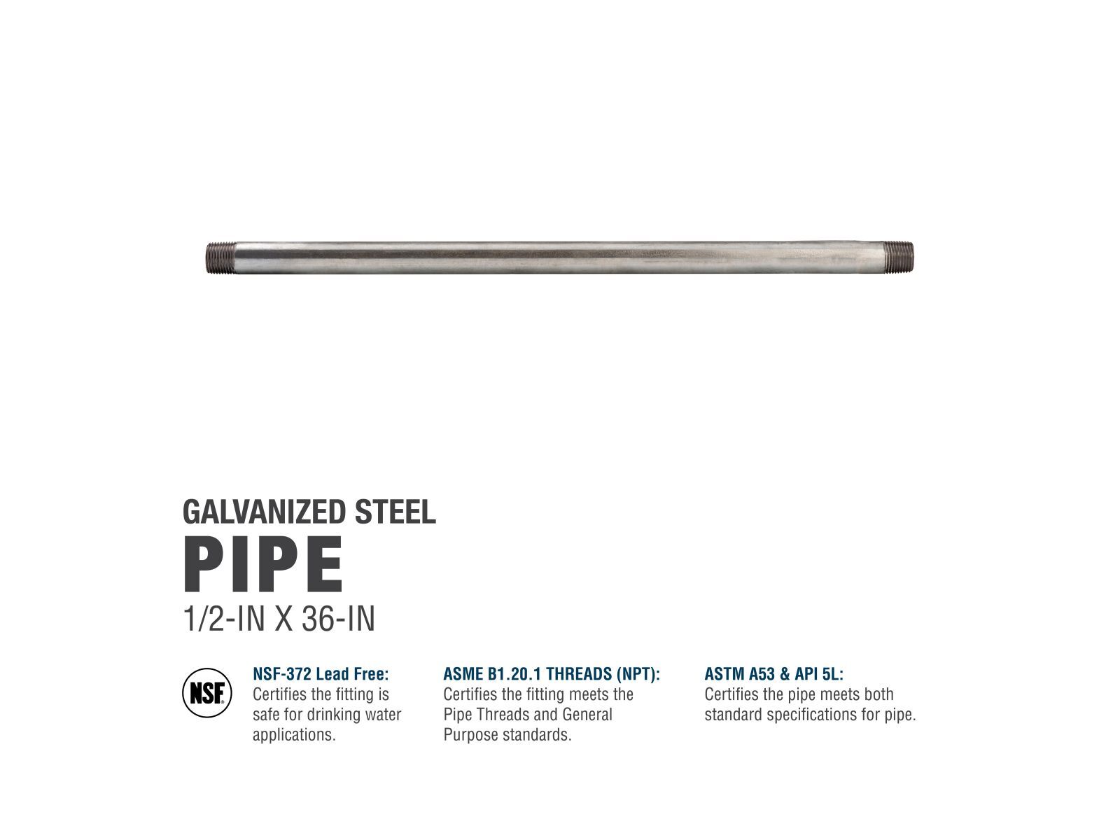 Southland Galvanized Steel Schedule 40 Pipe, 1/2-In MIP x 36-In
