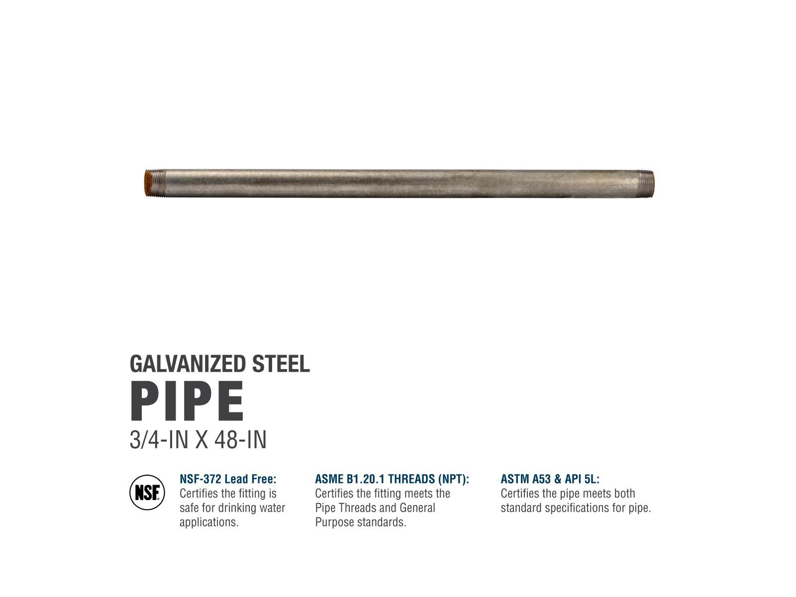 Southland Galvanized Steel Schedule 40 Pipe, 3/4-In x 3/4-In x 48-In
