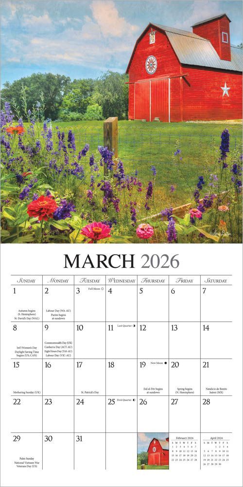 Brown Trout Publisher 2026 Beckoning Barns Monthly Mini Wall Calendar, 7-In x 14-In