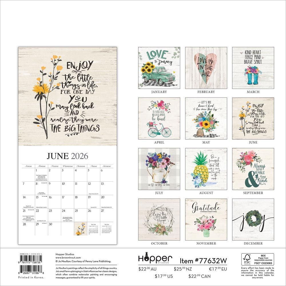 Brown Trout Publisher 2026 Love the Journey Monthly Square Wall Calendar, 12-In x 24-In