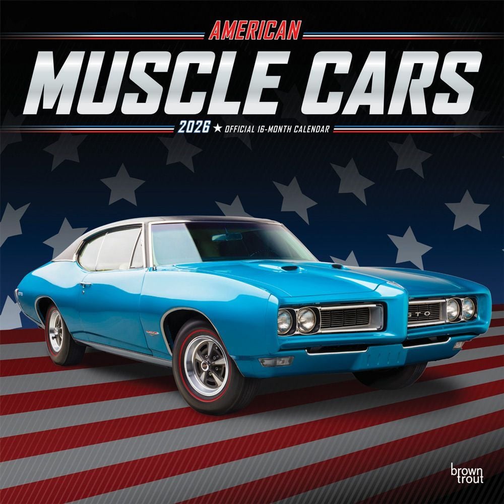 Brown Trout Publisher 2026 American Muscle Cars Monthly Square Wall Calendar, 12-In x 24-In