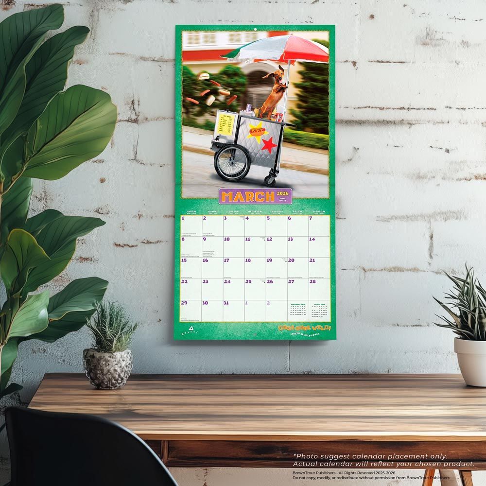 Brown Trout Publisher 2026 Avanti Dogs Gone Wild Monthly Square Wall Calendar, 12-In x 24-In