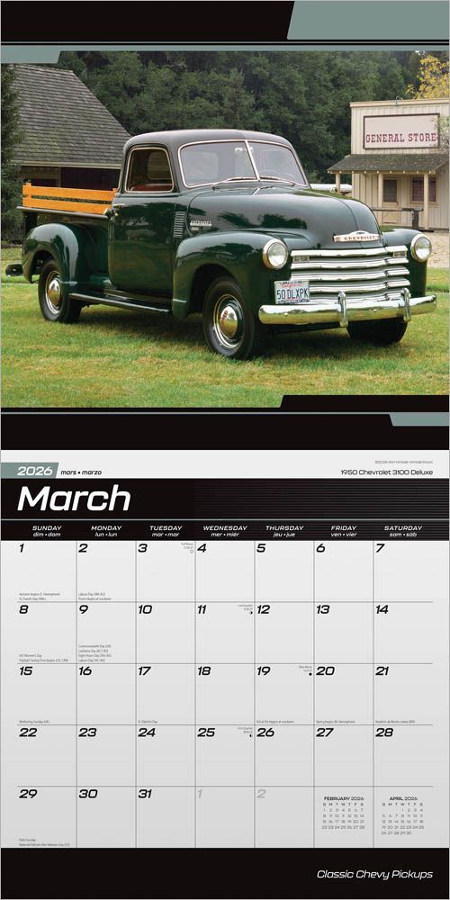 Brown Trout Publisher 2026 Classic Chevy Pickups Monthly Square Wall Calendar, 12-In x 24-In