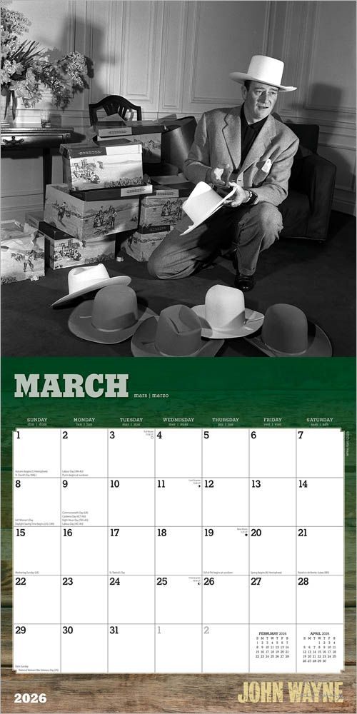 Brown Trout Publisher 2026 John Wayne Monthly Square Wall Calendar, 12-In x 24-In