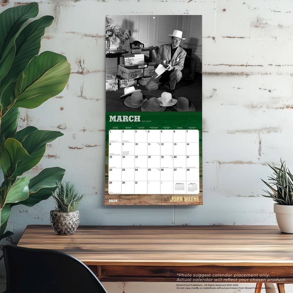 Brown Trout Publisher 2026 John Wayne Monthly Square Wall Calendar, 12-In x 24-In