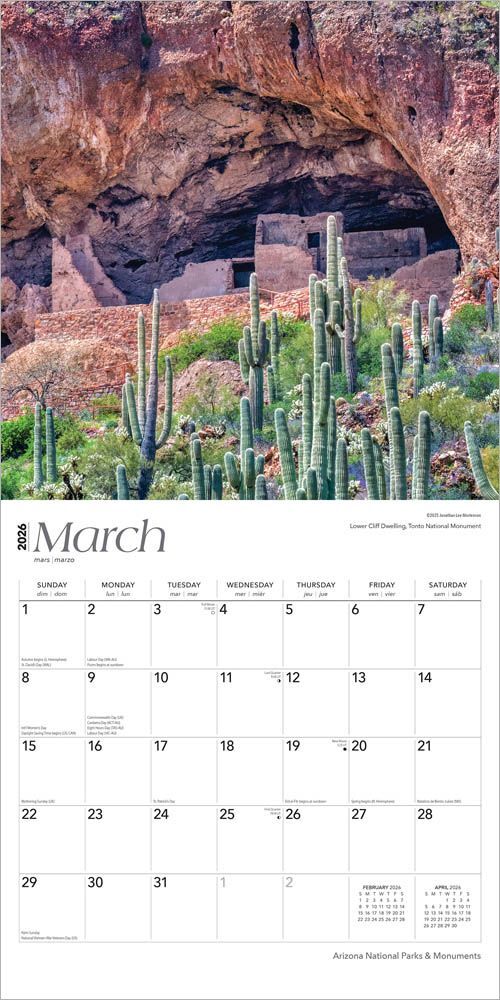Brown Trout Publisher 2026 Arizona National Parks & Monuments Monthly Wall Calendar, 12-In x 24-In