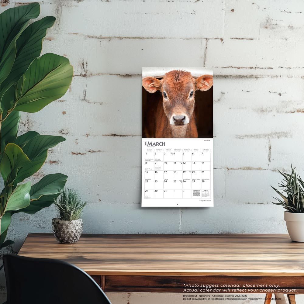 Brown Trout Publisher 2026 Baby Moo Moos Monthly Mini Wall Calendar, 7-In x 14-In