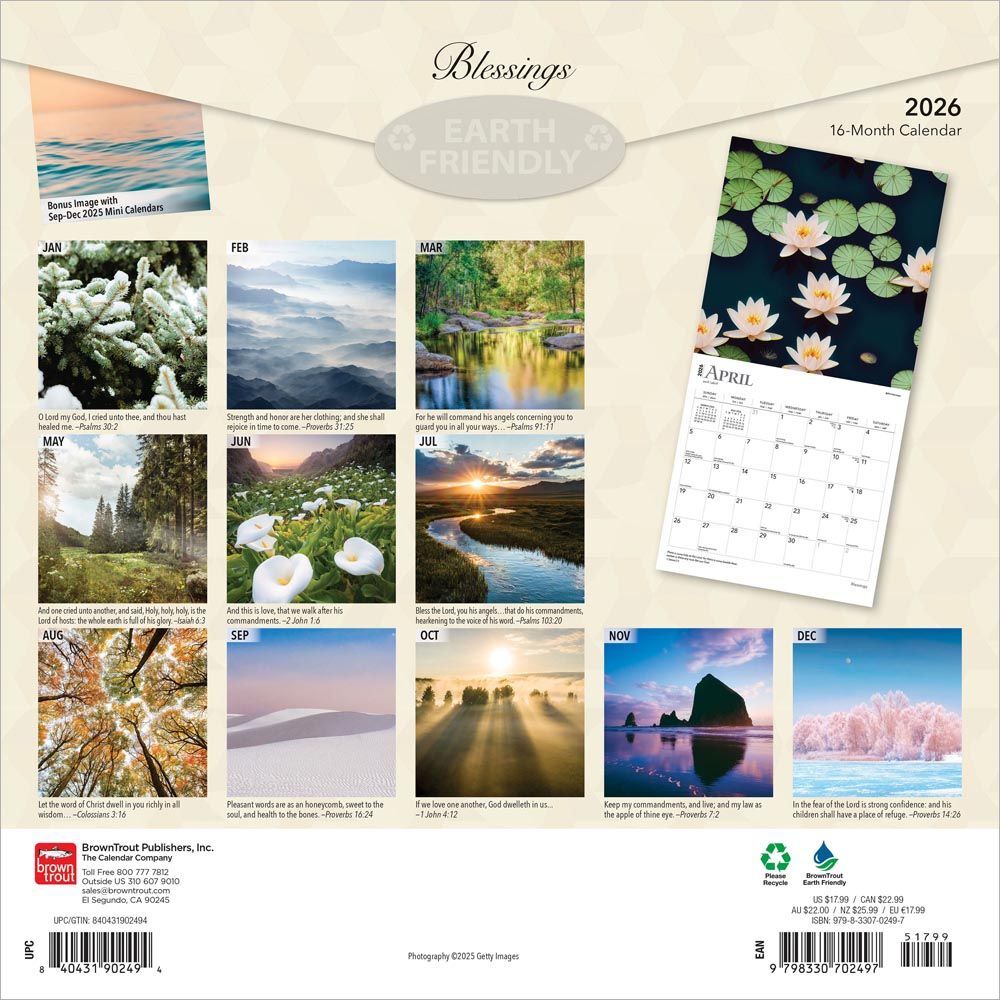 Brown Trout Publisher 2026 Blessings Monthly Square Wall Calendar, 12-In x 24-In