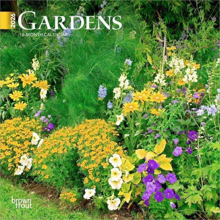 Brown Trout Publisher 2026 Gardens Monthly Mini Wall Calendar, 7-In x 14-In
