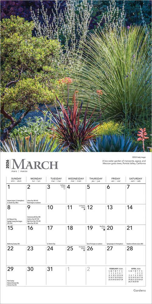 Brown Trout Publisher 2026 Gardens Monthly Mini Wall Calendar, 7-In x 14-In