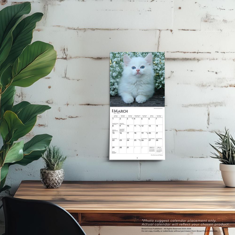 Brown Trout Publisher 2026 For the Love of Kittens Monthly Mini Wall Calendar, 7-In x 14-In