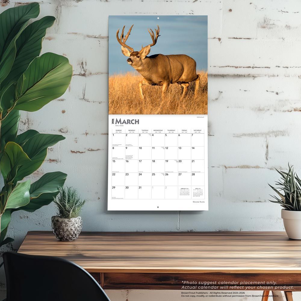 Brown Trout Publisher 2026 Moster Bucks Monthly Square Wall Calendar, 12-In x 24-In